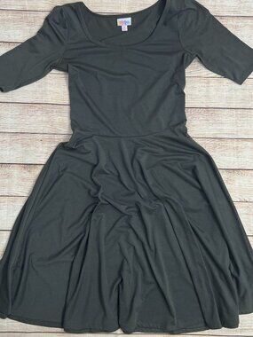 LuLaRoe Nicole Dress Small Olive Green Scoop Neck Fit Flare Skater Dress